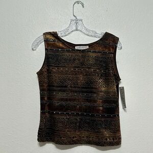 Nancy Bolen For City Girl Velour Brown Gold Accents Tank Top Womens Size XS NWT